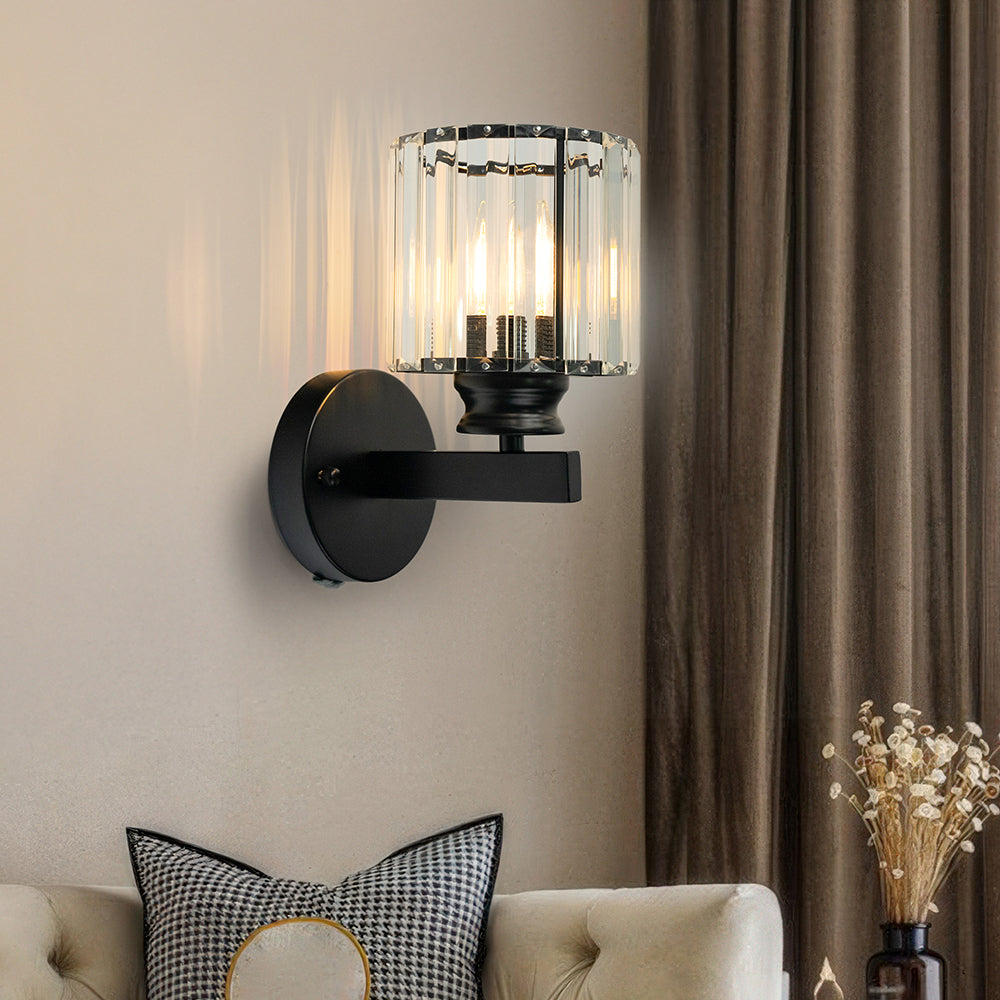Moderne Wandleuchte aus Eisen mit facettiertem Kristallpaneel