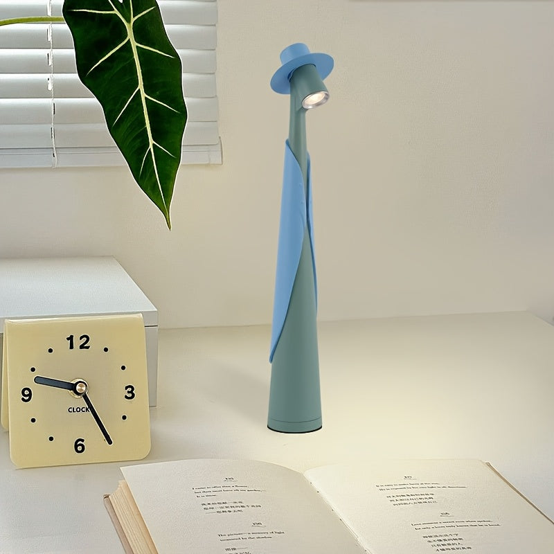 Skulpturale Tischlampe als Hutsilhouette mit Akku und Touch-Steuerung