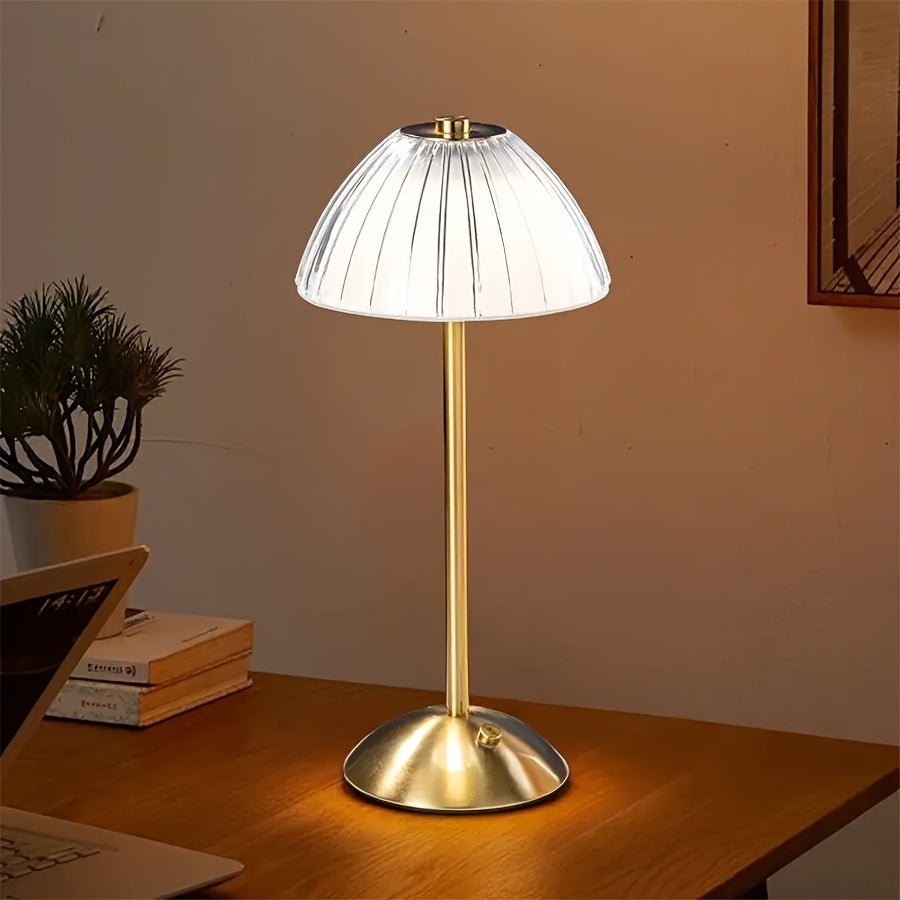 Wiederaufladbare Tischlampe mit geripptem Kristallschirm, Touch-Steuerung und Dimmer