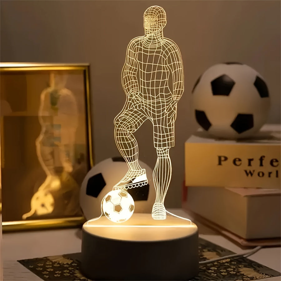 Skulpturale USB-Tischlampe mit Acrylpaneel und Fußballmotiv