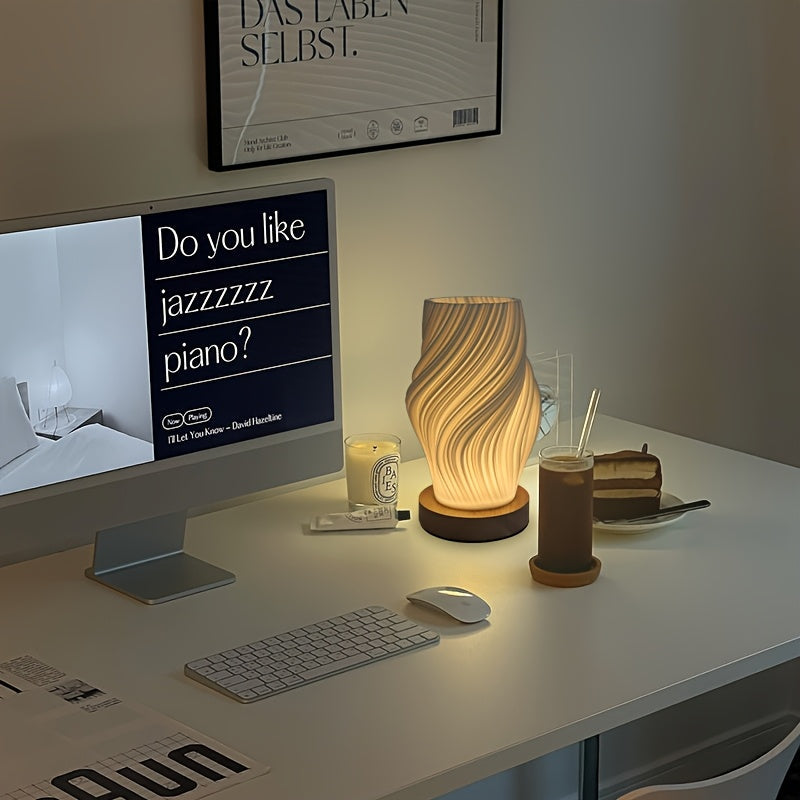 Skulpturale Tischlampe mit Wirbelwelle, Dimmer, für Bett und Schreibtisch