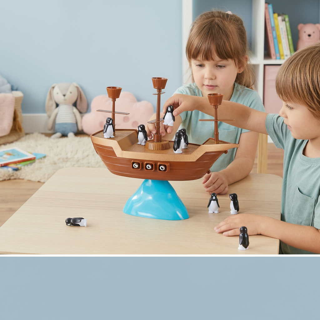 Wackeliges Piratenschiff-Pinguin-Stapel- und Gleichgewichtsspielzeug