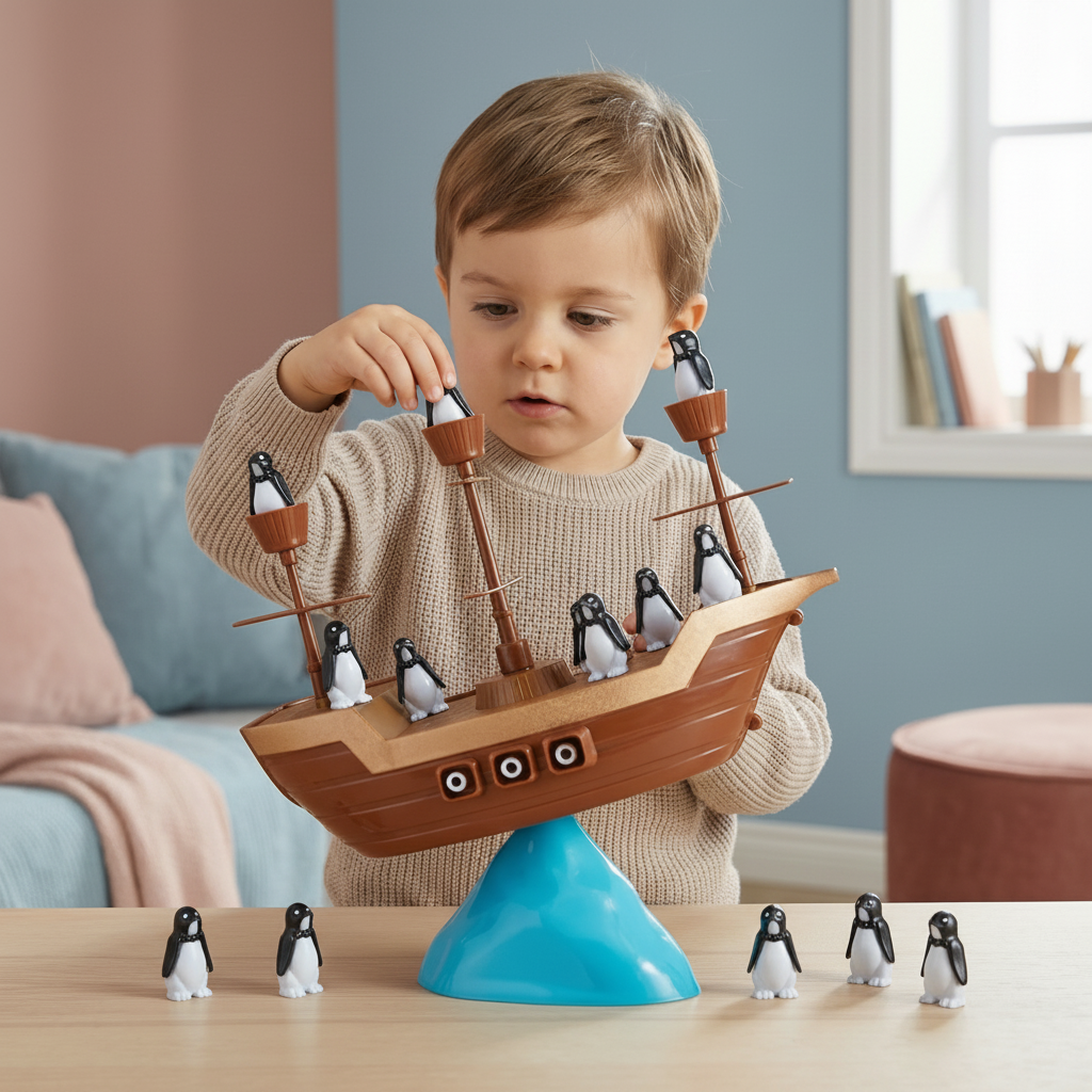 Wackeliges Piratenschiff-Pinguin-Stapel- und Gleichgewichtsspielzeug