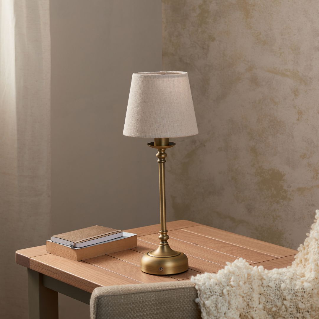 Tragbare wiederaufladbare Tischlampe mit antikem Messing-Finish und Touch-Dimmer