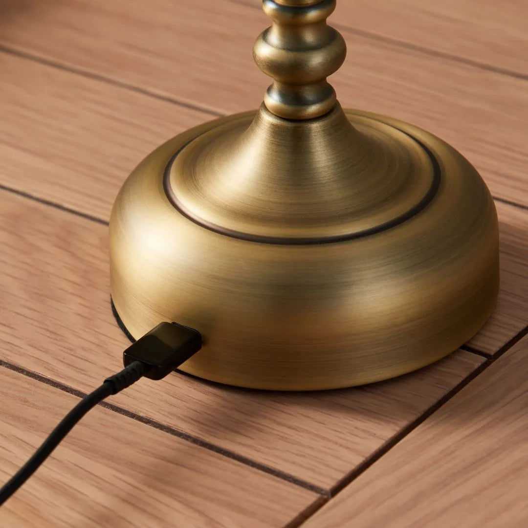 Tragbare wiederaufladbare Tischlampe mit antikem Messing-Finish und Touch-Dimmer