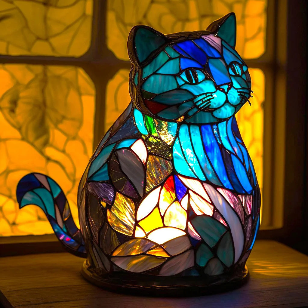 Tischlampe aus Harz mit Tiermotiv in Buntglas-Mosaikoptik
