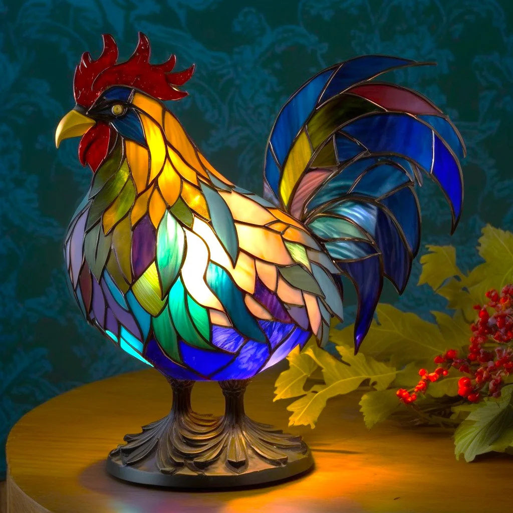 Tischlampe aus Harz mit Tiermotiv in Buntglas-Mosaikoptik