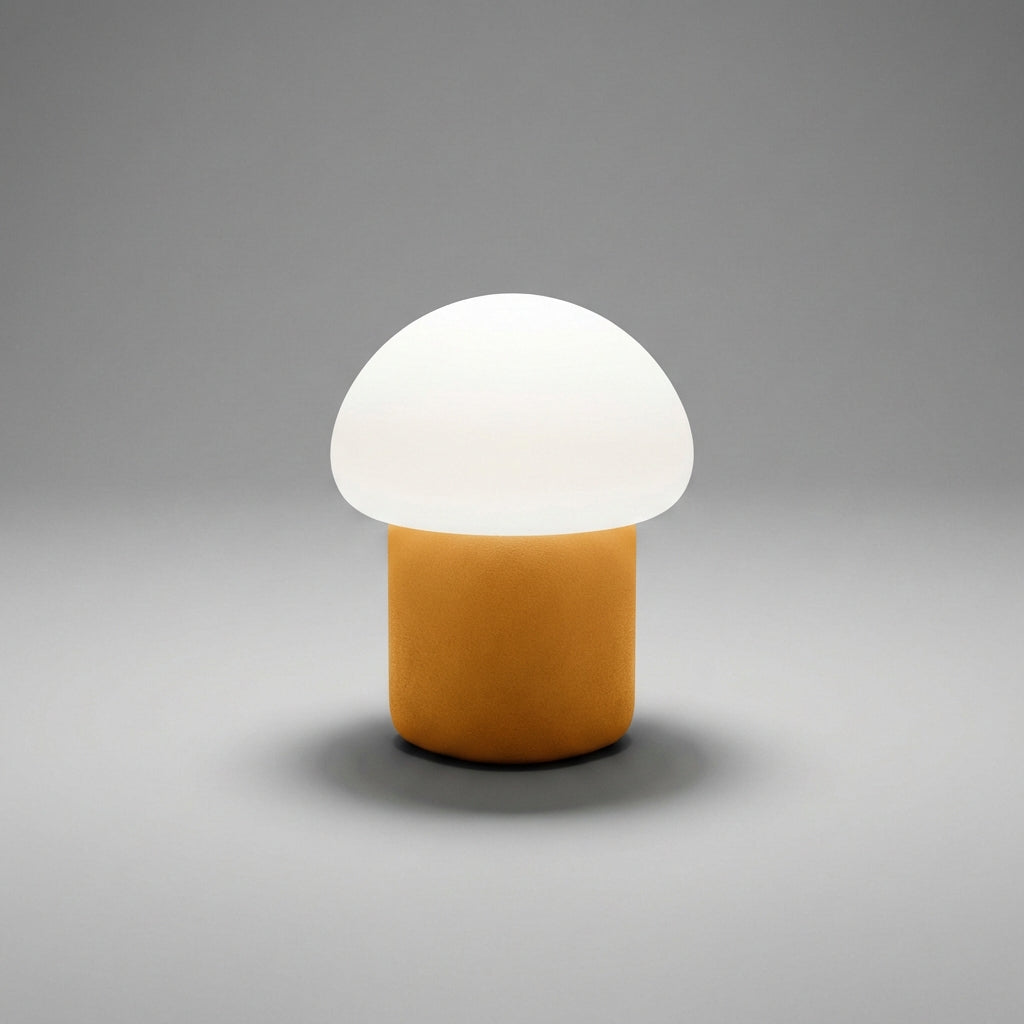 Minimalistische kompakte Tischlampe in Pilzform mit beschwertem Fuß