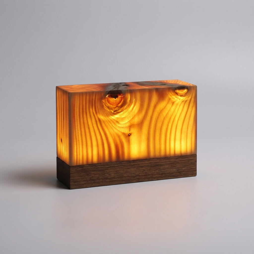 Kompakte zylindrische kabellose Tischlampe mit Holzmaserung, Akku, Touch-Steuerung und Dimmfunktion
