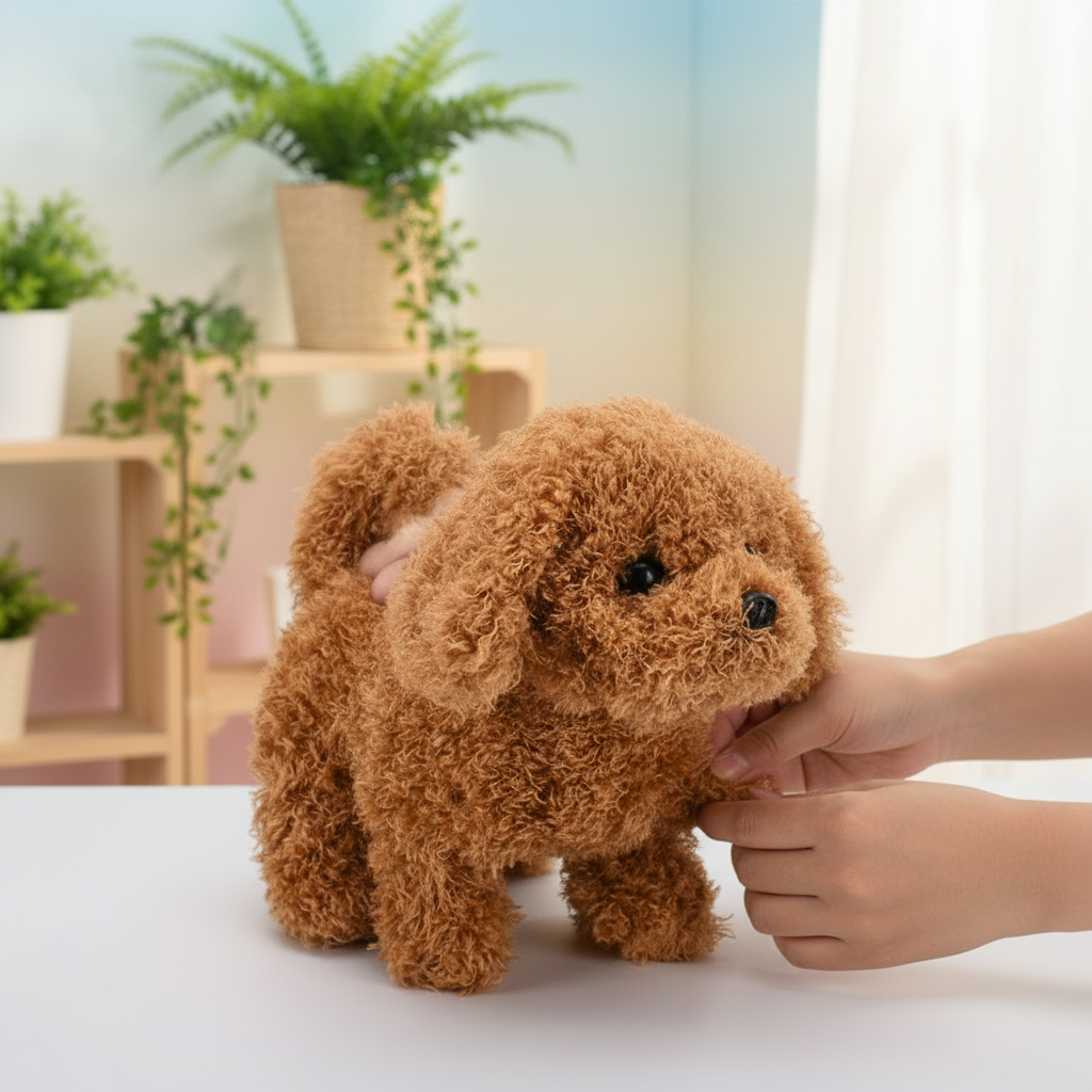 Realistisch auf Berührungen reagierendes, laufendes und bellendes weiches Plüsch-Hundespielzeug