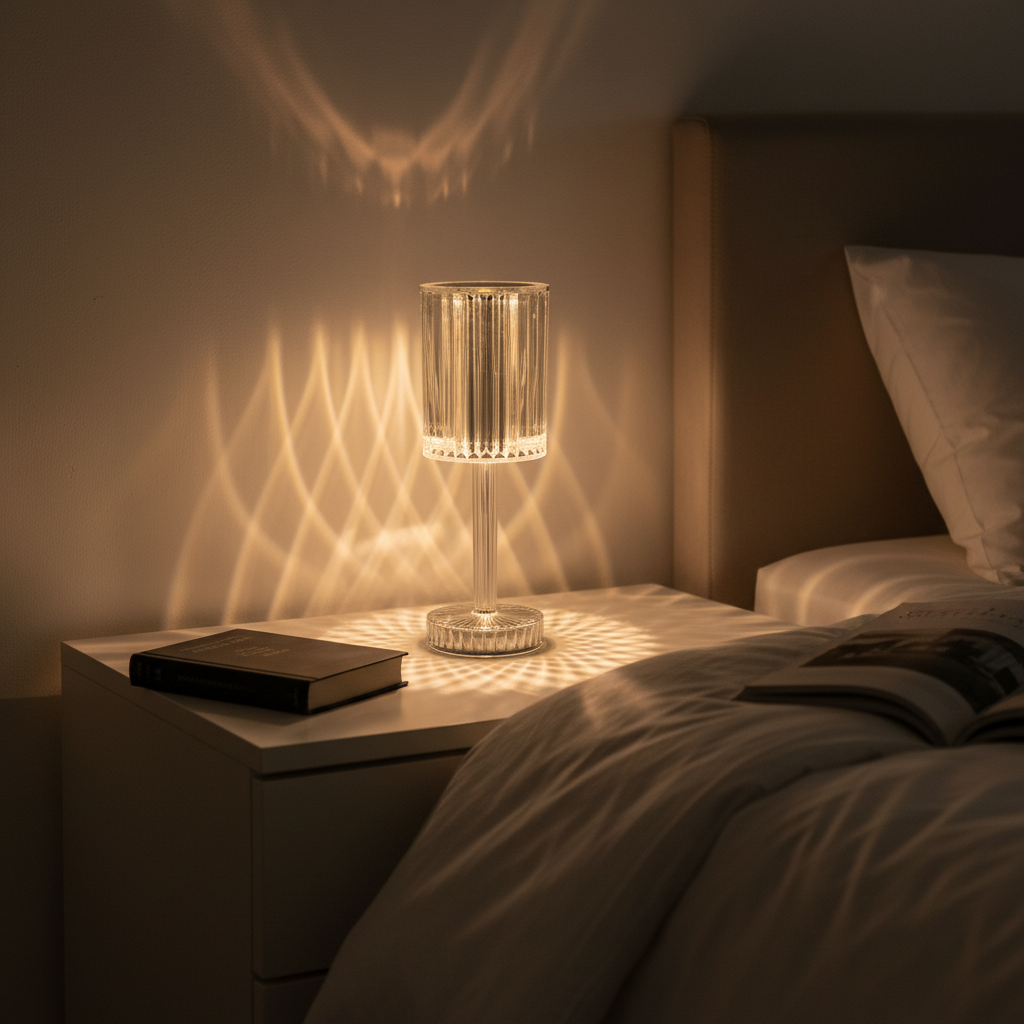 Dimmbare Tischlampe mit doppellagigem Kristallschirm und Touch-Steuerung