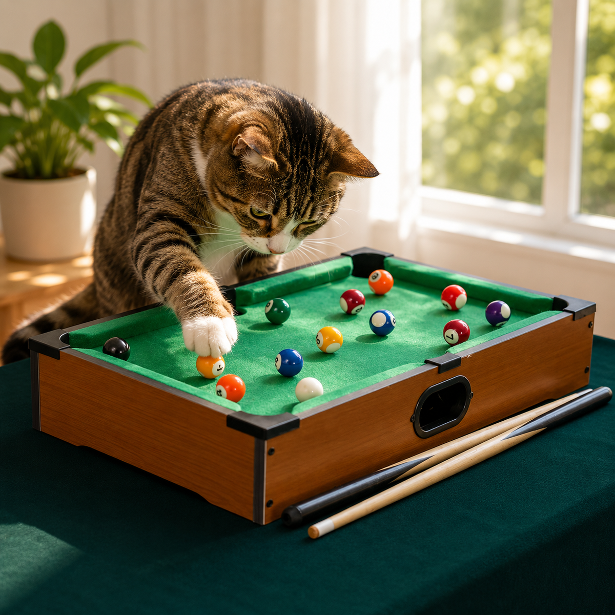 Interaktives Katzenspielzeug aus Plüschfilz in Form eines Billardtischs