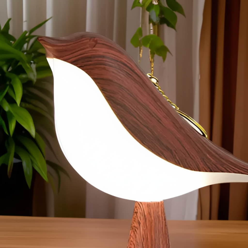 Skulpturale aufladbare dimmbare Tischlampe in Vogelform mit Touch-Steuerung