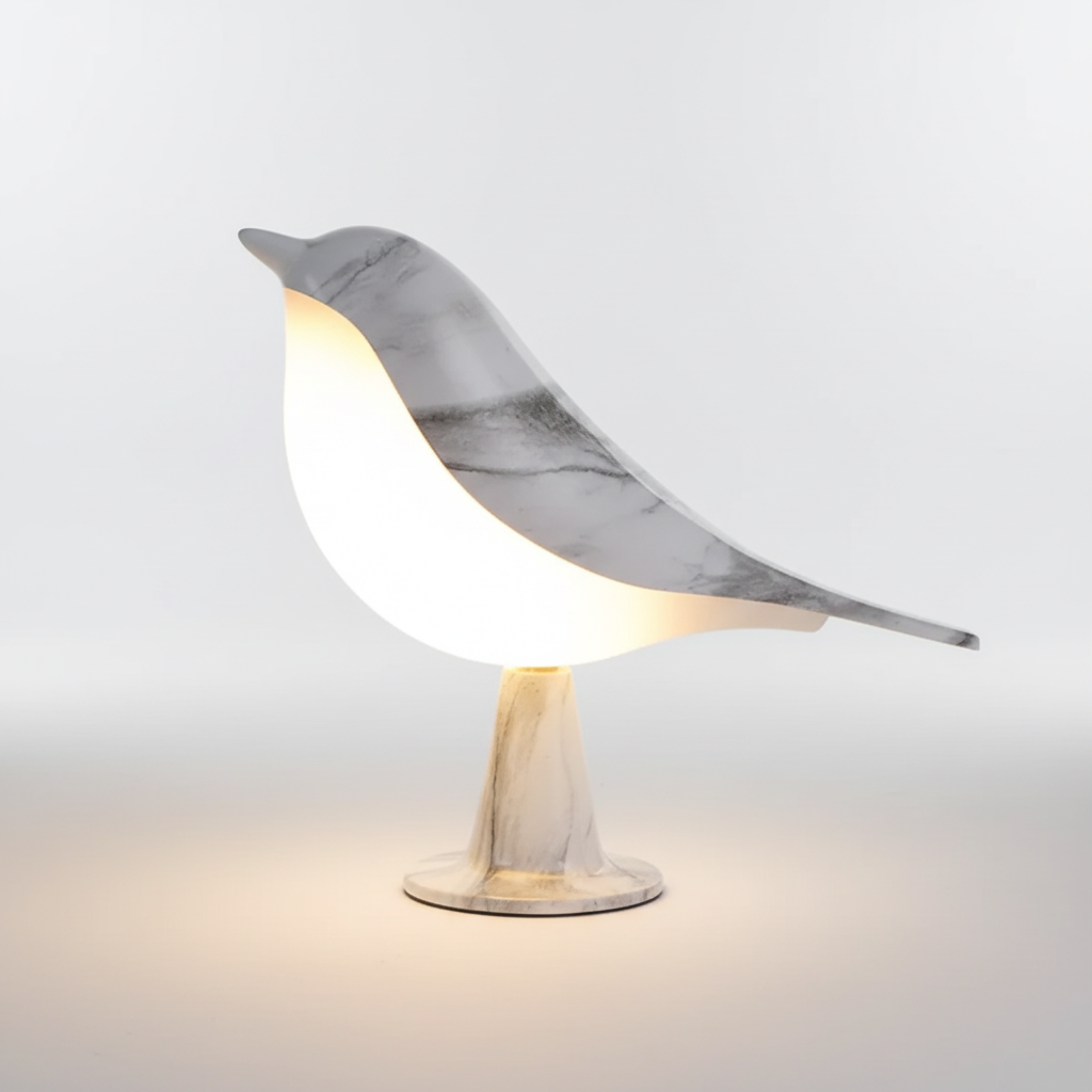 Skulpturale aufladbare dimmbare Tischlampe in Vogelform mit Touch-Steuerung