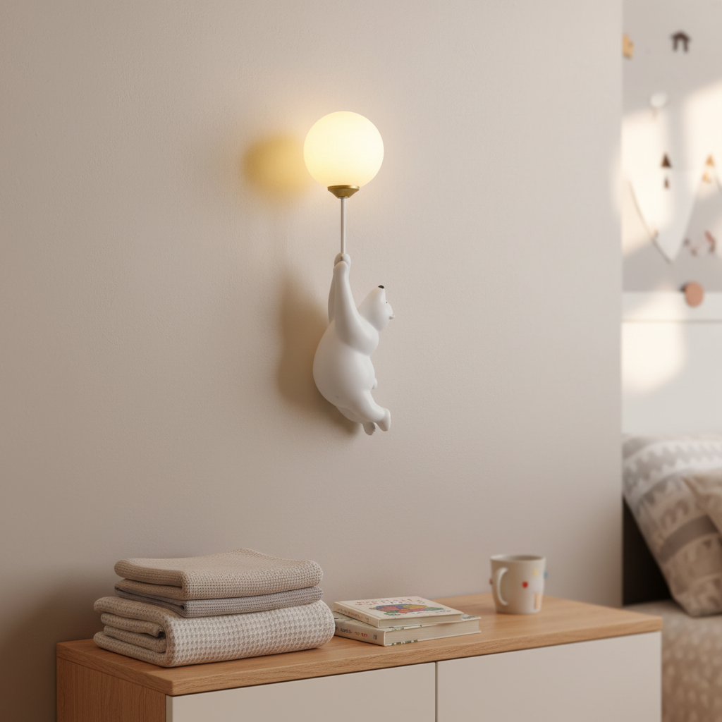 Verspielte Wandleuchte aus Harz und Acryl in Bärenform für das Kinderzimmer