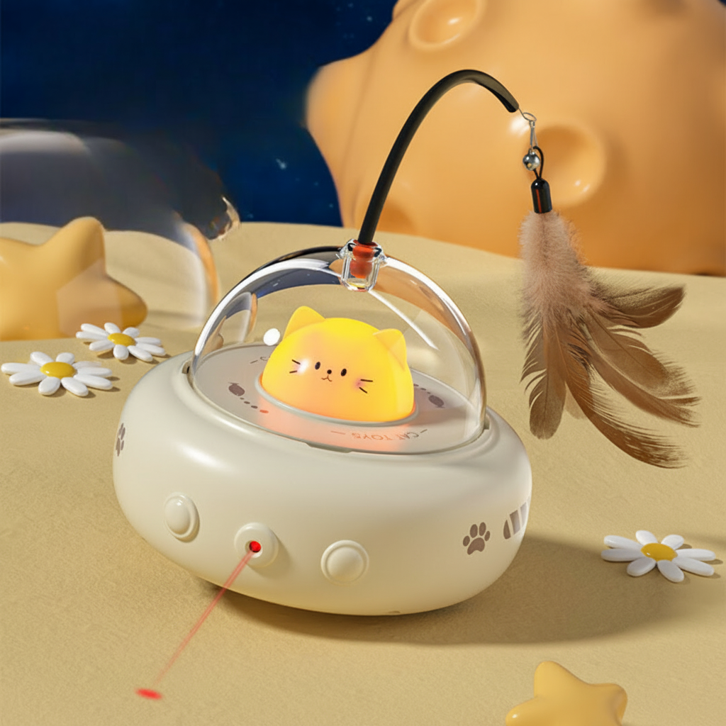 Automatisches interaktives Laser-Federn-Jagdspielzeug für Katzen in UFO-Form