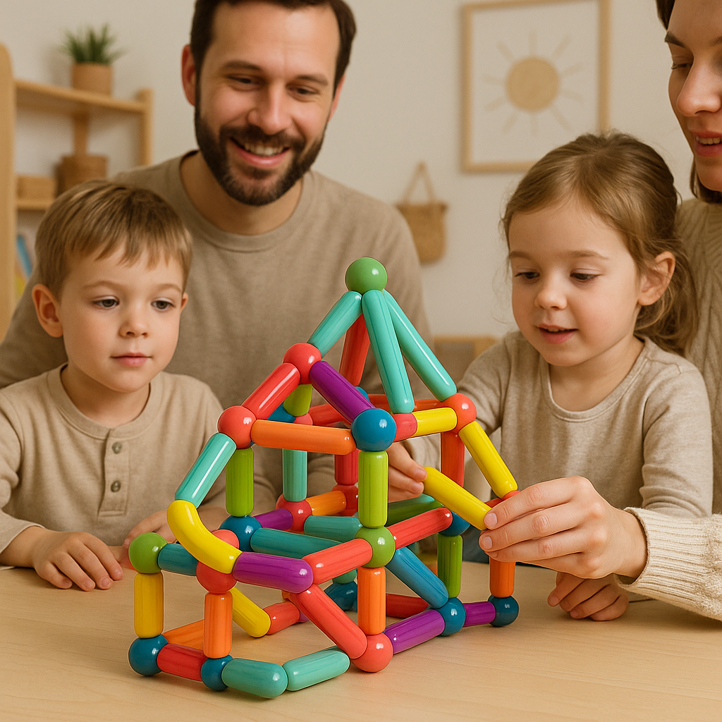 Zusammensteckbare geometrische magnetische Bausteine als pädagogisches STEM-Konstruktionsspielzeug