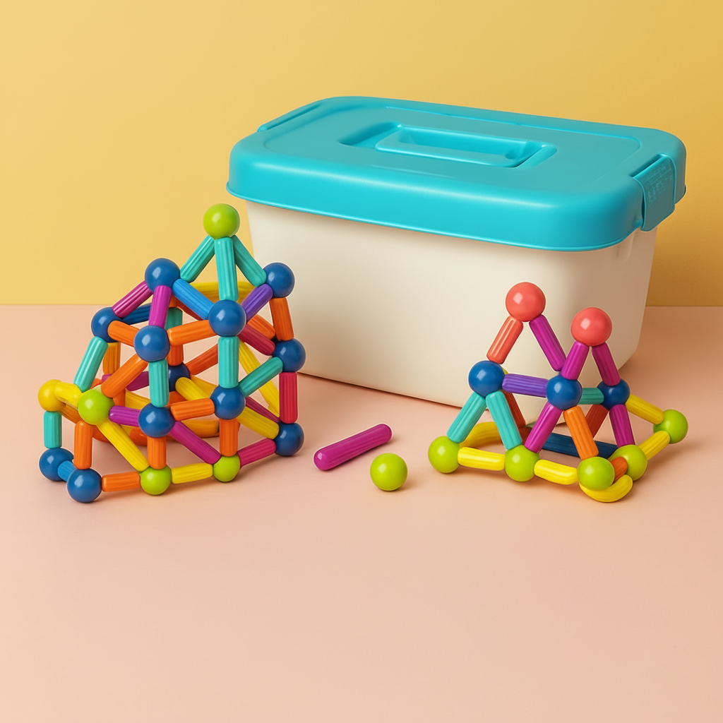 Zusammensteckbare geometrische magnetische Bausteine als pädagogisches STEM-Konstruktionsspielzeug