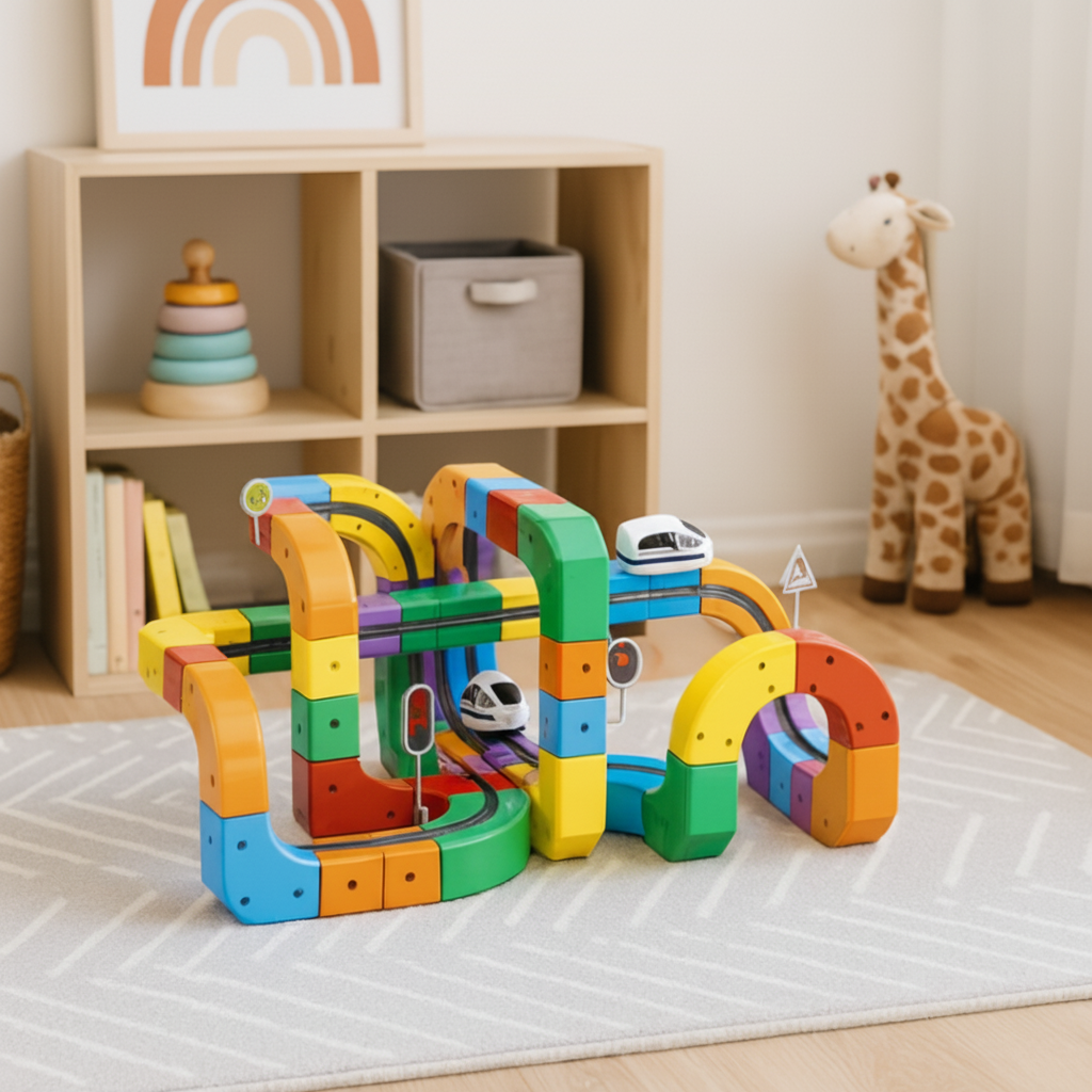Stapelbares modulares Baustein-Spielzeugset mit Murmelbahn