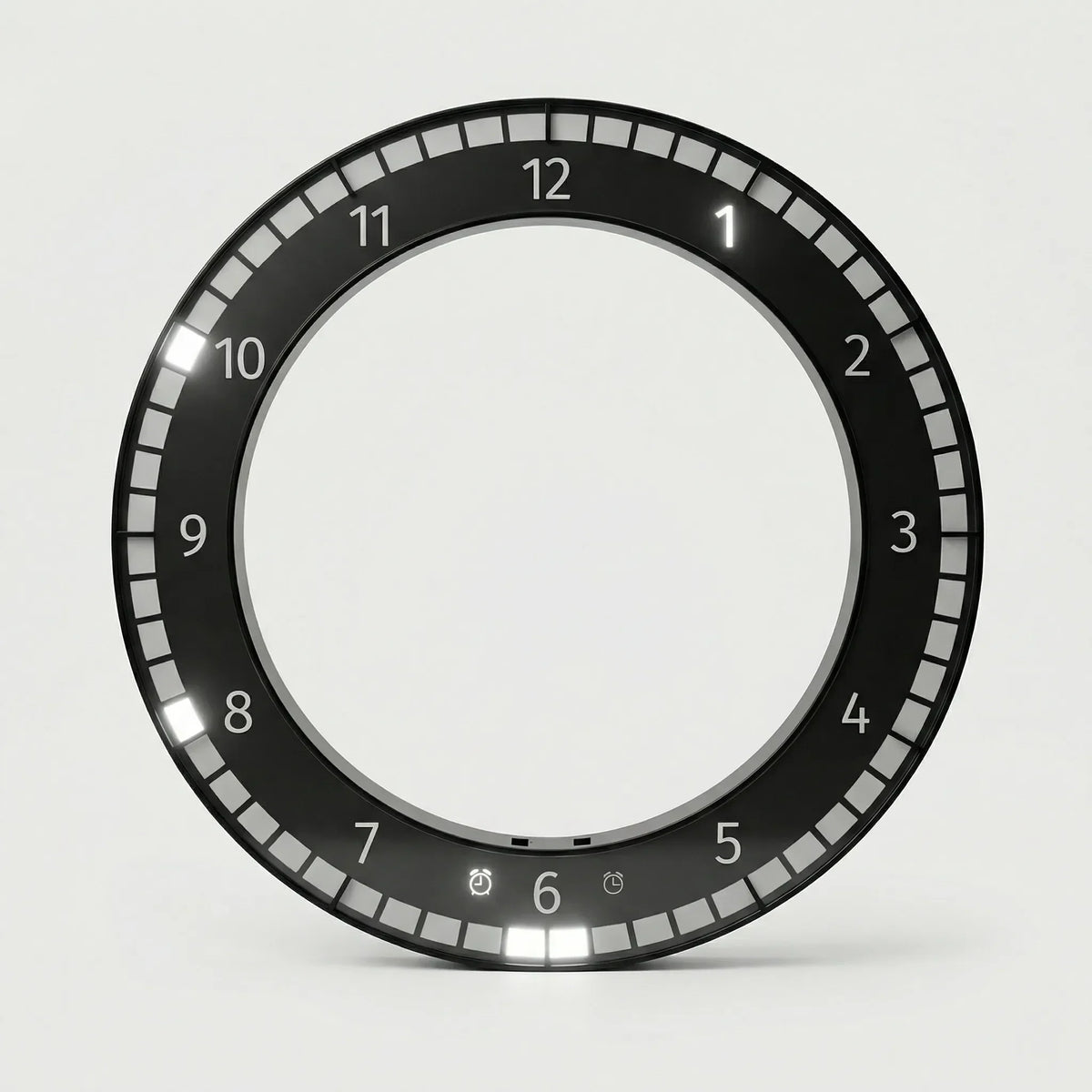 Schlanke digitale Wanduhr mit kreisförmiger Ringanzeige und Dimmer