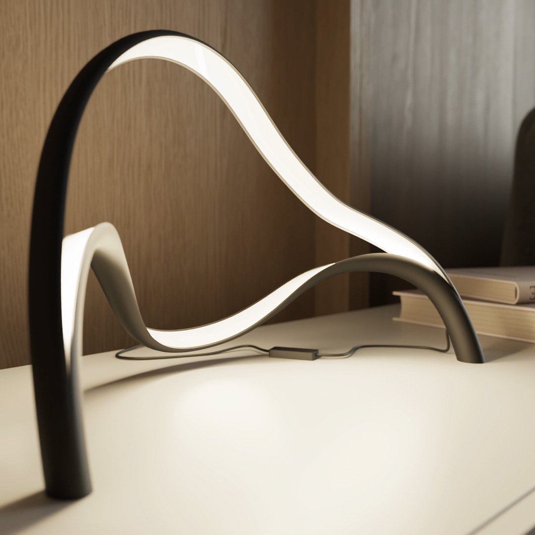Skulpturale kompakte Tischlampe aus Metall und Acryl mit markanter Silhouette