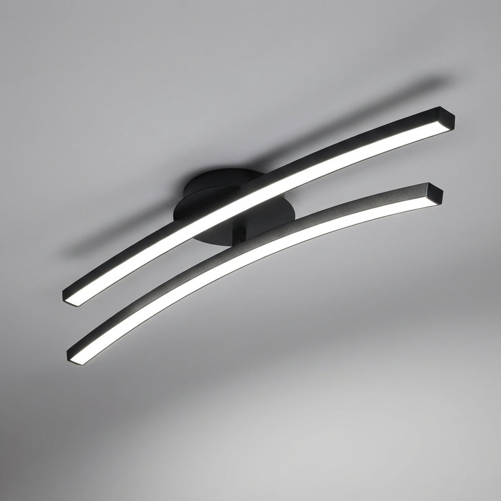 Gebogene Deckenleuchte mit Wellensilhouette aus Aluminium und blendfreiem Licht