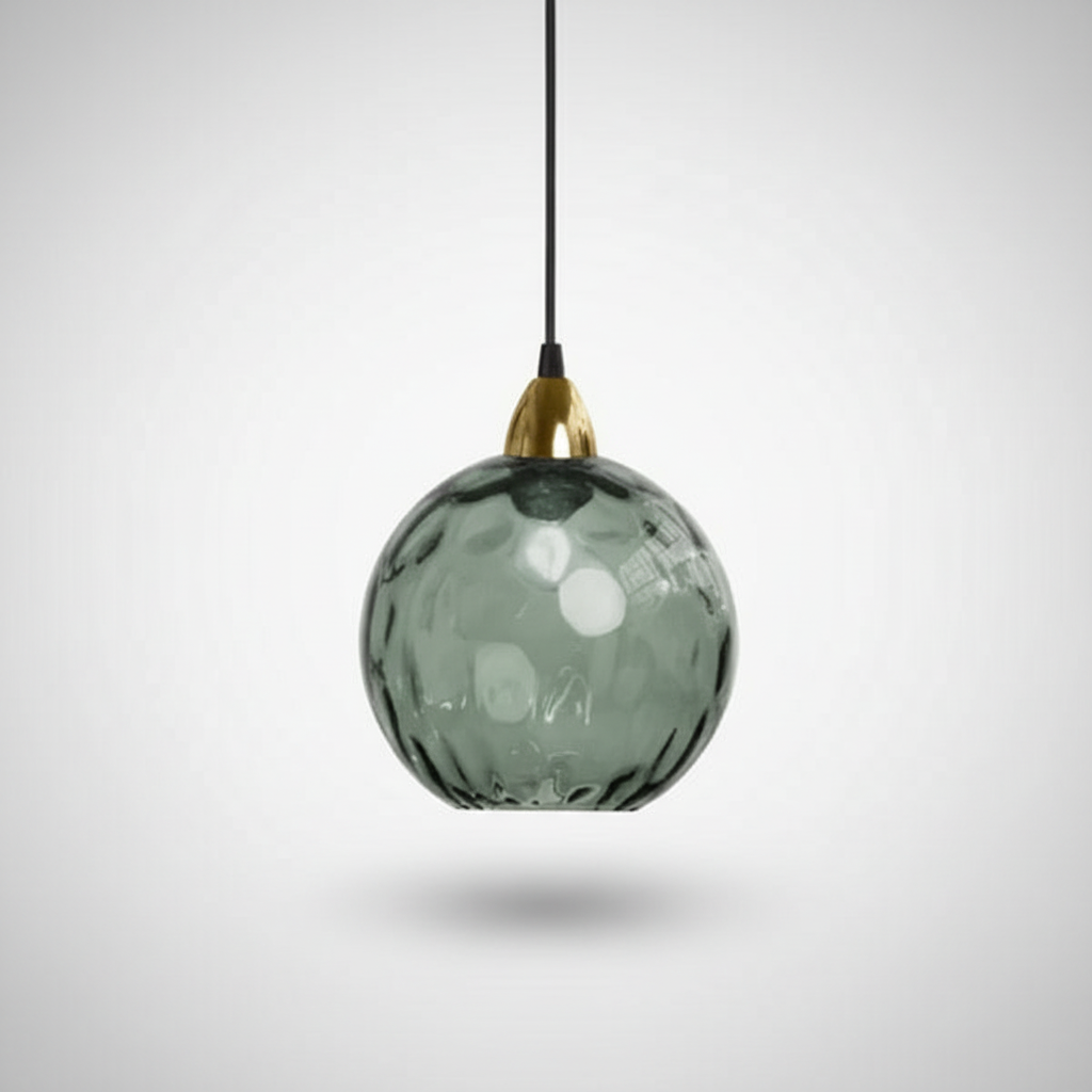 Minimalistische kugelförmige Pendelleuchte aus Glas und Schmiedeeisen