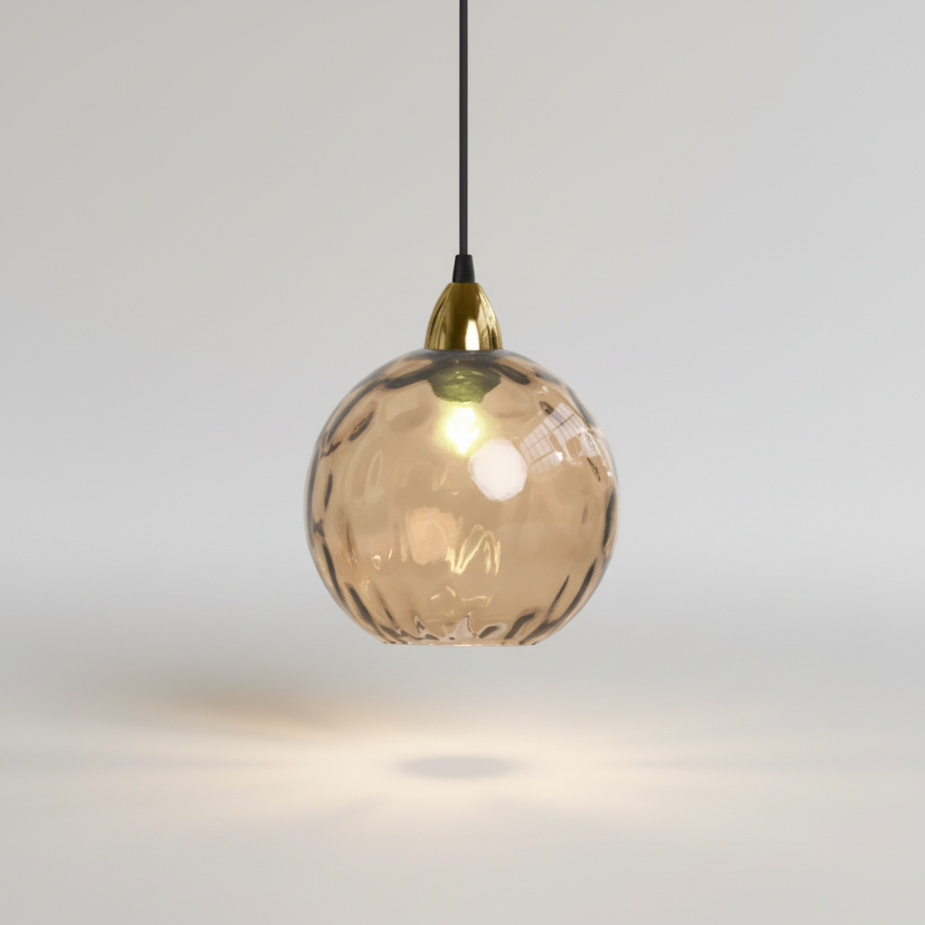 Minimalistische kugelförmige Pendelleuchte aus Glas und Schmiedeeisen