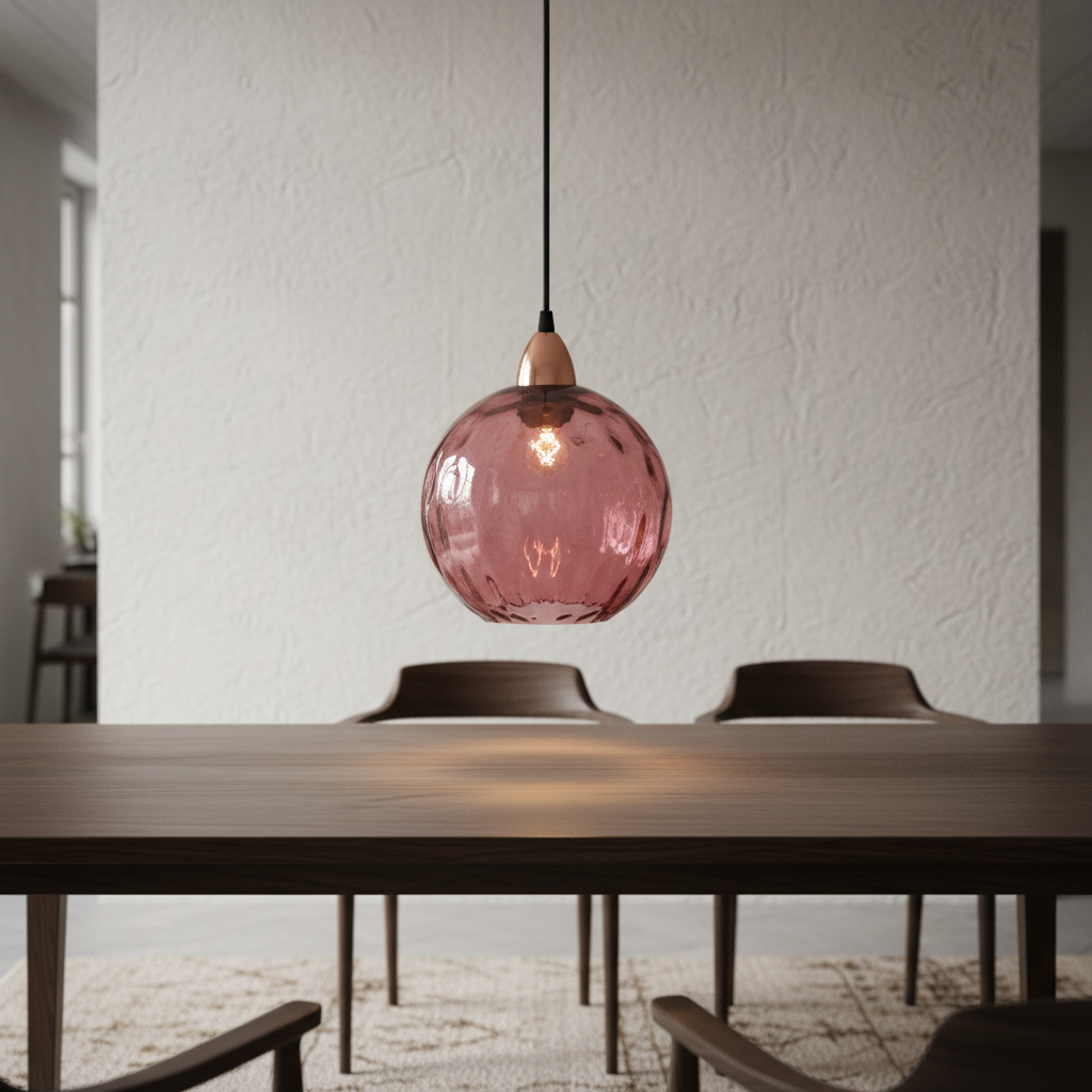 Minimalistische kugelförmige Pendelleuchte aus Glas und Schmiedeeisen