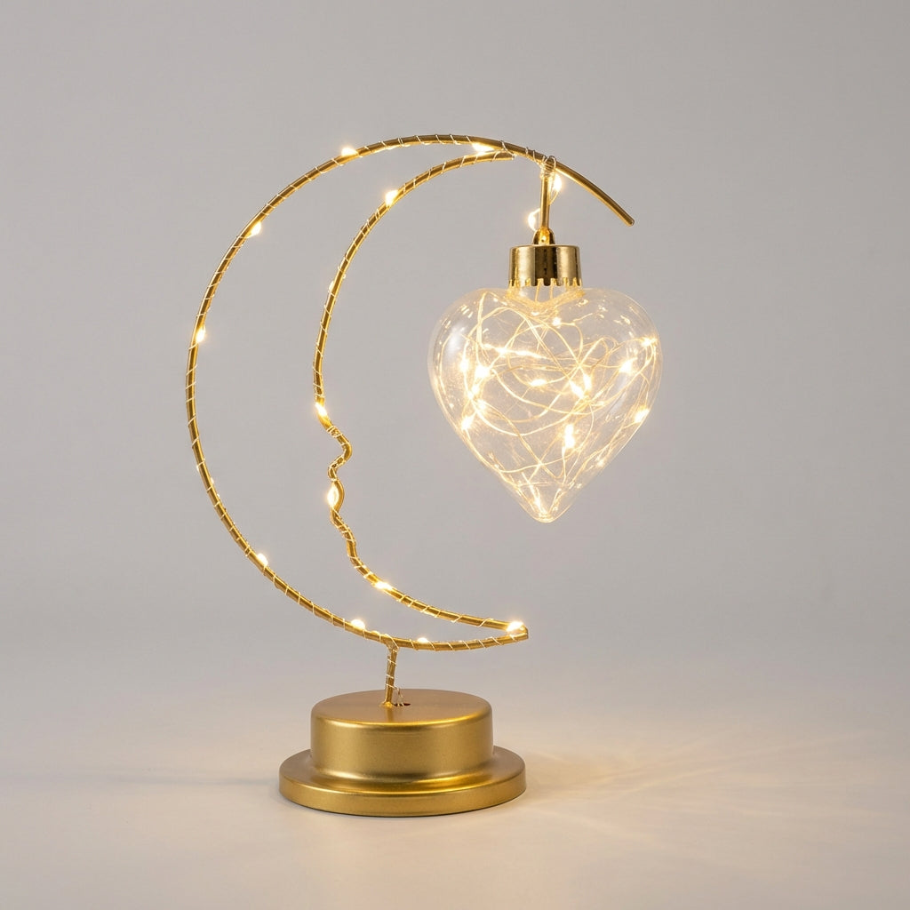 Dimmbare Hängetischlampe mit geschwungener Mondsilhouette und gläsernem Stern