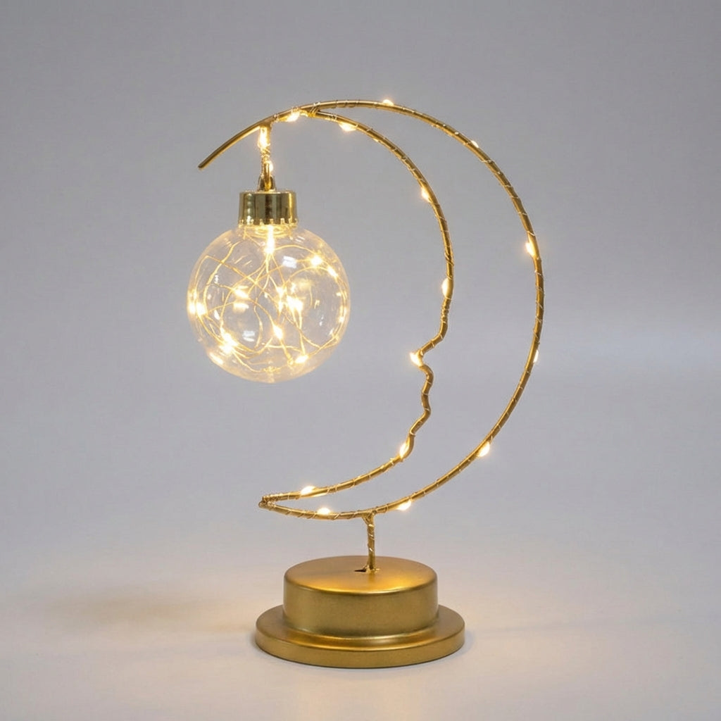 Dimmbare Hängetischlampe mit geschwungener Mondsilhouette und gläsernem Stern