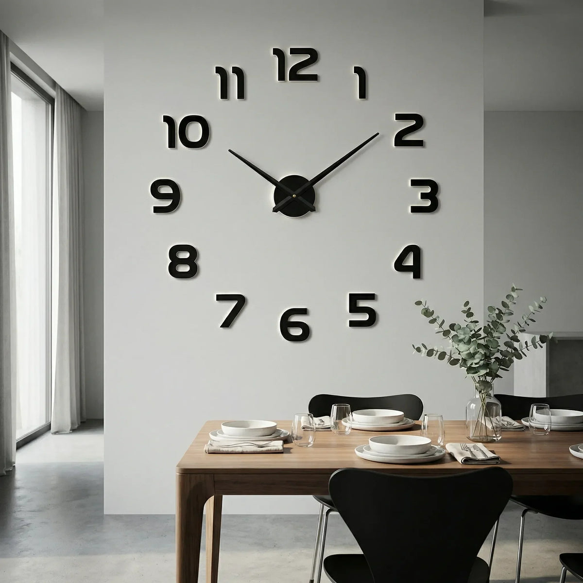 Übergroße minimalistische leise Quarzwanduhr mit erhabenen Ziffern