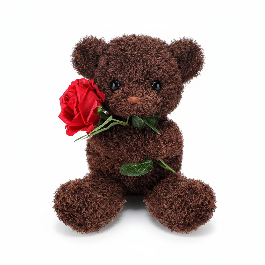 Kuscheliges Plüsch-Stofftier als Geschenk: Teddybär mit Rose
