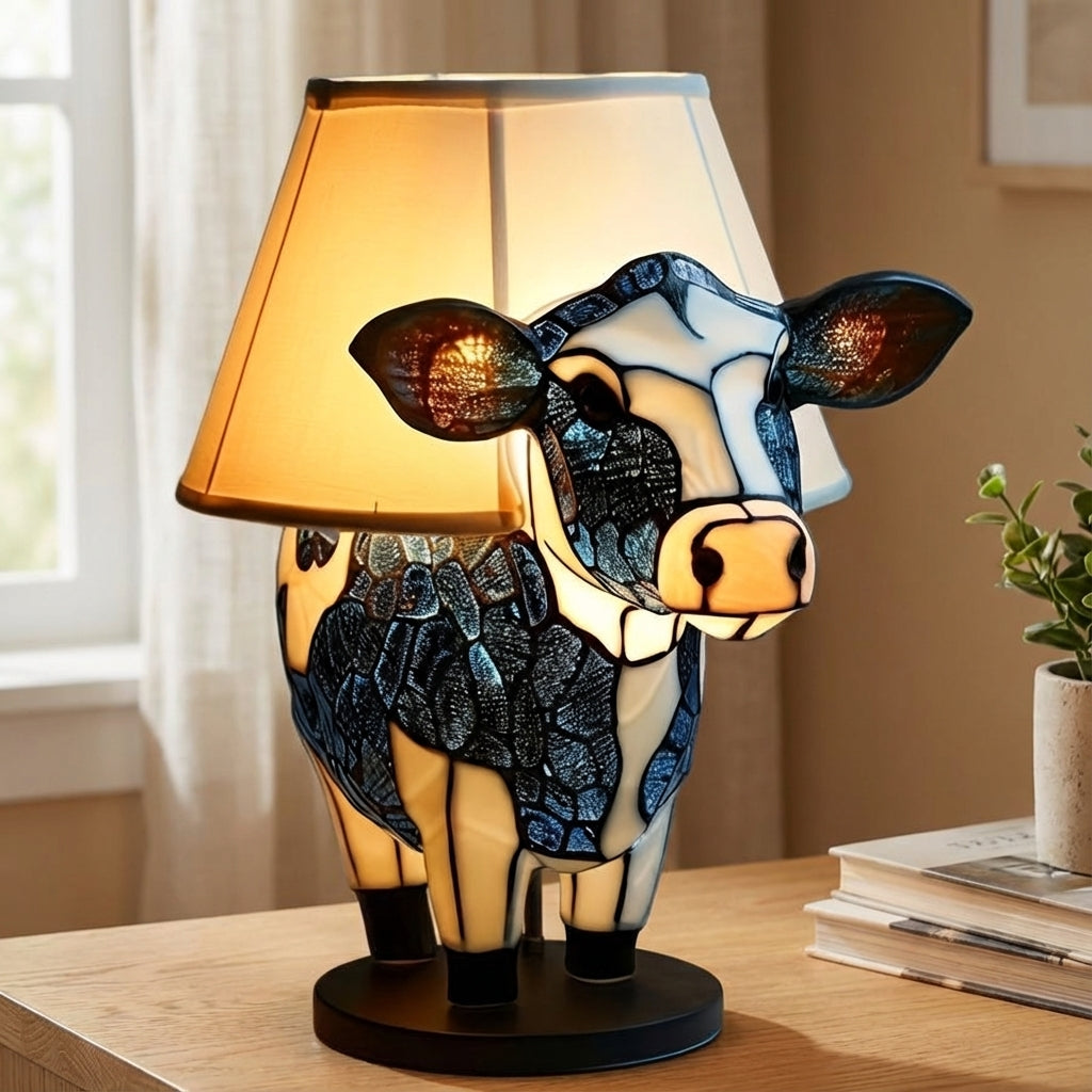 Verspielte tragbare Nachttischlampe aus Kunstharz mit Kuh-Silhouette