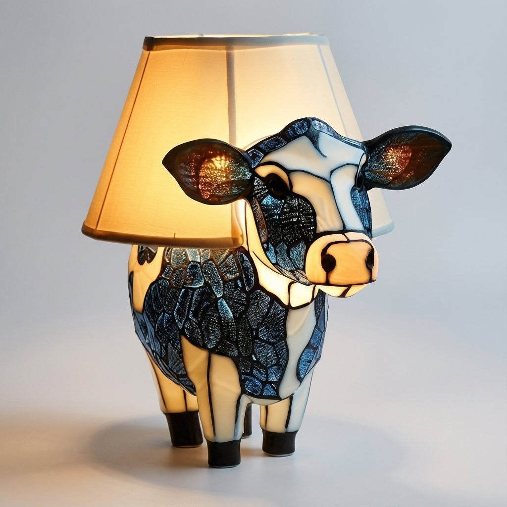 Verspielte tragbare Nachttischlampe aus Kunstharz mit Kuh-Silhouette