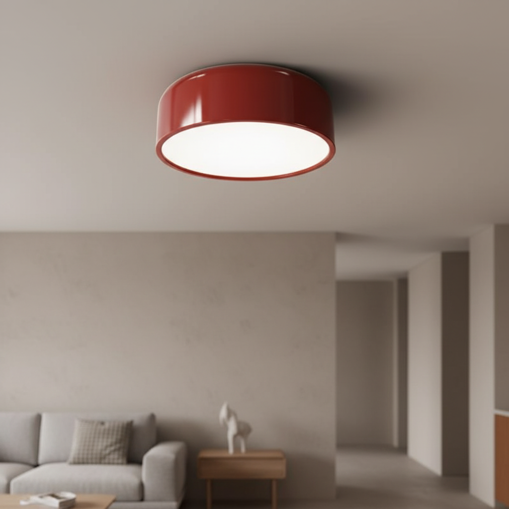 Runde dimmbare Retro-Deckenleuchte aus Metall und Acryl mit Domform