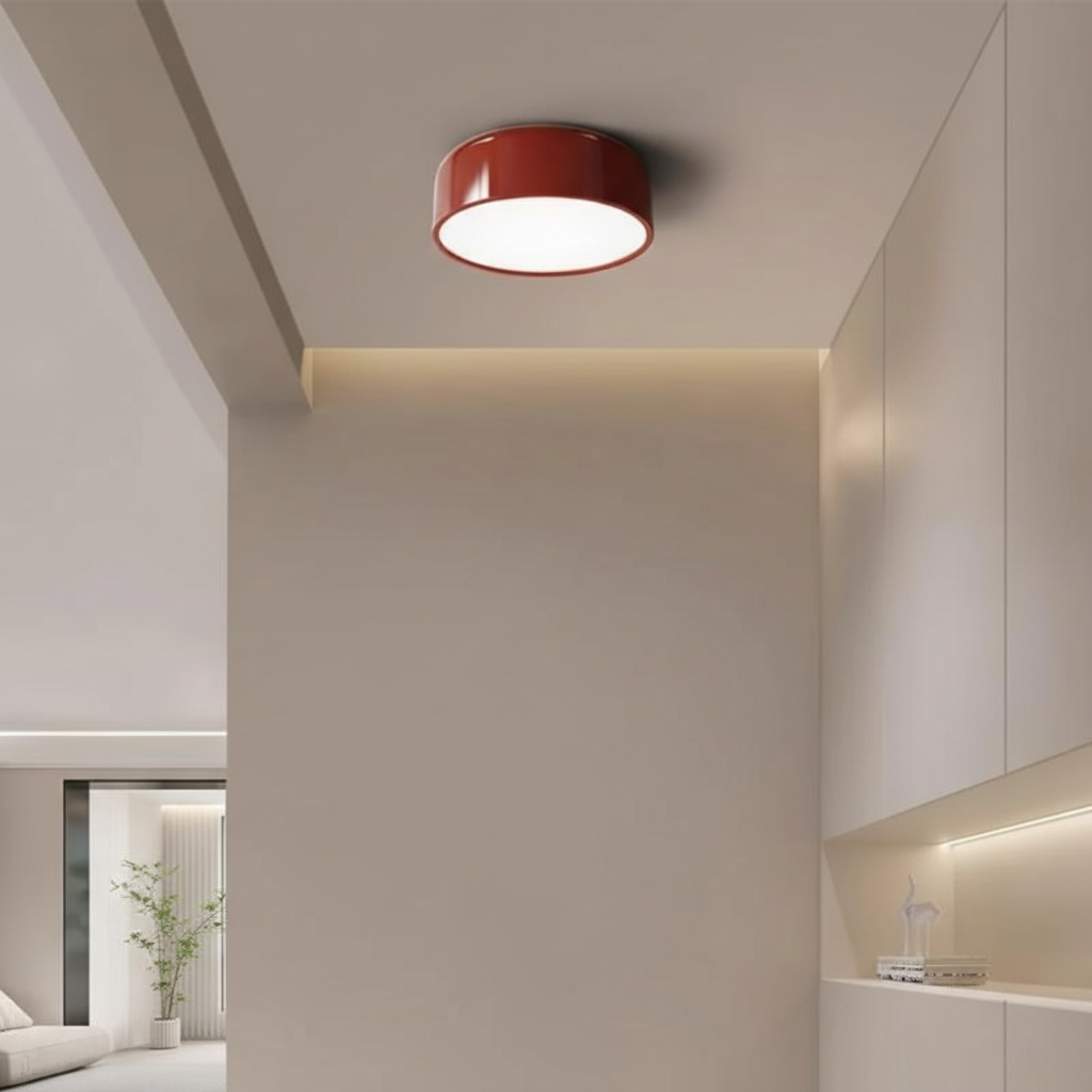 Runde dimmbare Retro-Deckenleuchte aus Metall und Acryl mit Domform