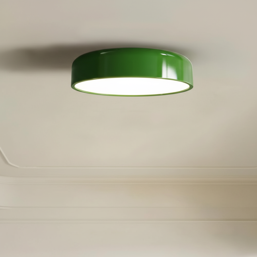Runde dimmbare Retro-Deckenleuchte aus Metall und Acryl mit Domform