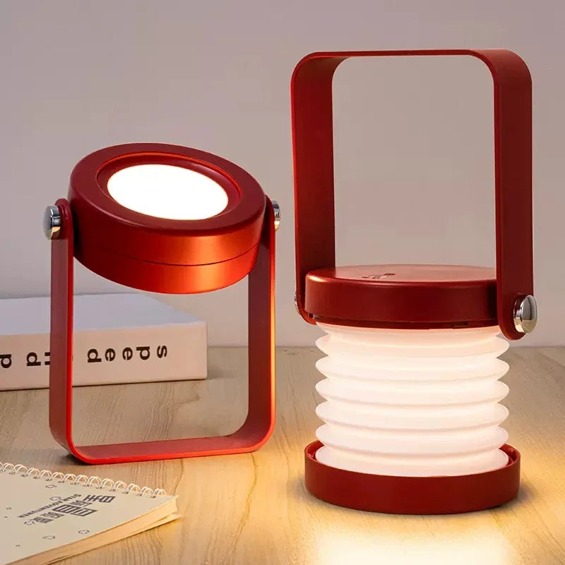 Zusammenklappbare skandinavisch-minimalistische tragbare Tischlampe mit Holzgriff, Akku und Ladefunktion