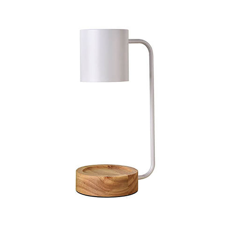 Japanisch-minimalistische Tischlampe aus Holz und Metall mit Kerzenwärmer