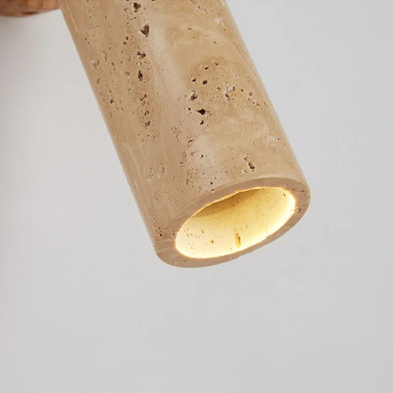 Strukturierte Wandleuchte aus Travertinstein und Holz im Wabi-Sabi-Stil