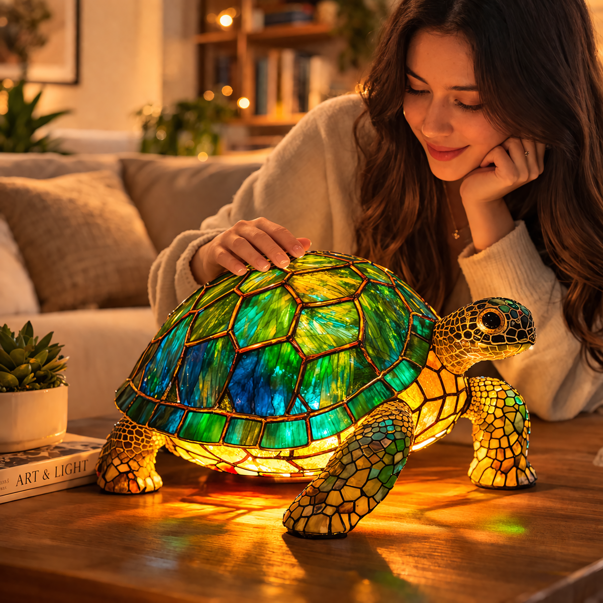 Akzent-Tischlampe als Tierfigur im Tiffany-Stil