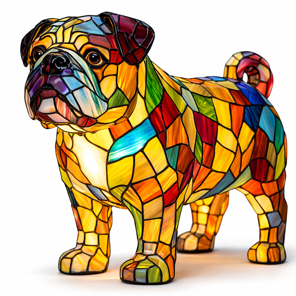 Dekorative Tier-Tischlampe mit Hundesilhouette aus Buntglas