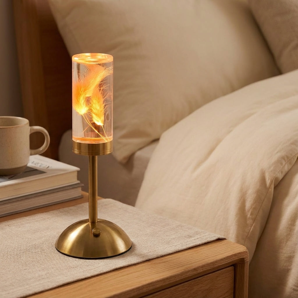 Skulpturale kabellose Tischlampe mit Blumenmotiv und Touch-Steuerung