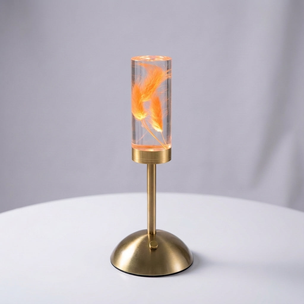 Skulpturale kabellose Tischlampe mit Blumenmotiv und Touch-Steuerung