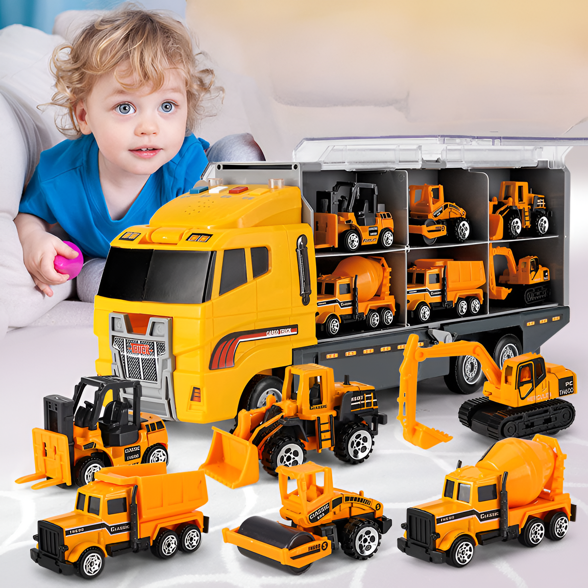 Realistisches Mini-Baufahrzeug-Transporter-Spielset aus Metall
