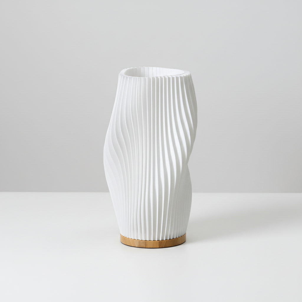Skulpturale USB-Tischlampe in welliger Rippelform mit einstellbarer Helligkeit und Dimmer