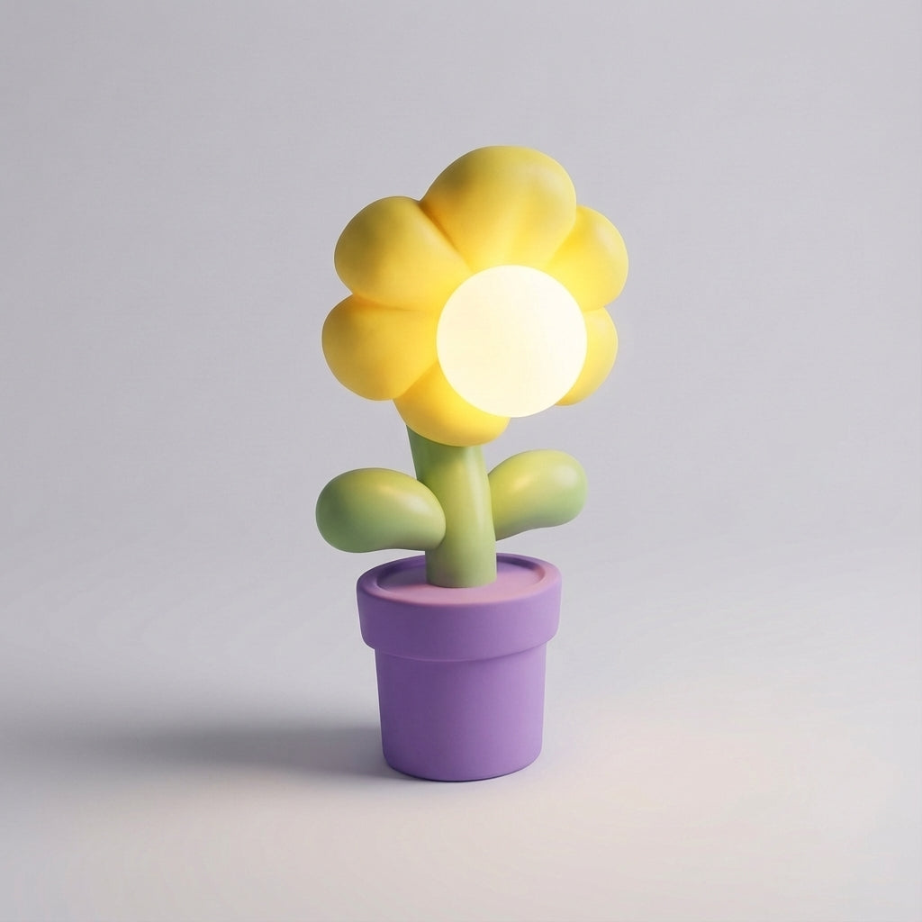 Skulpturale Nachttischlampe aus Kunstharz mit Blumen-Silhouette