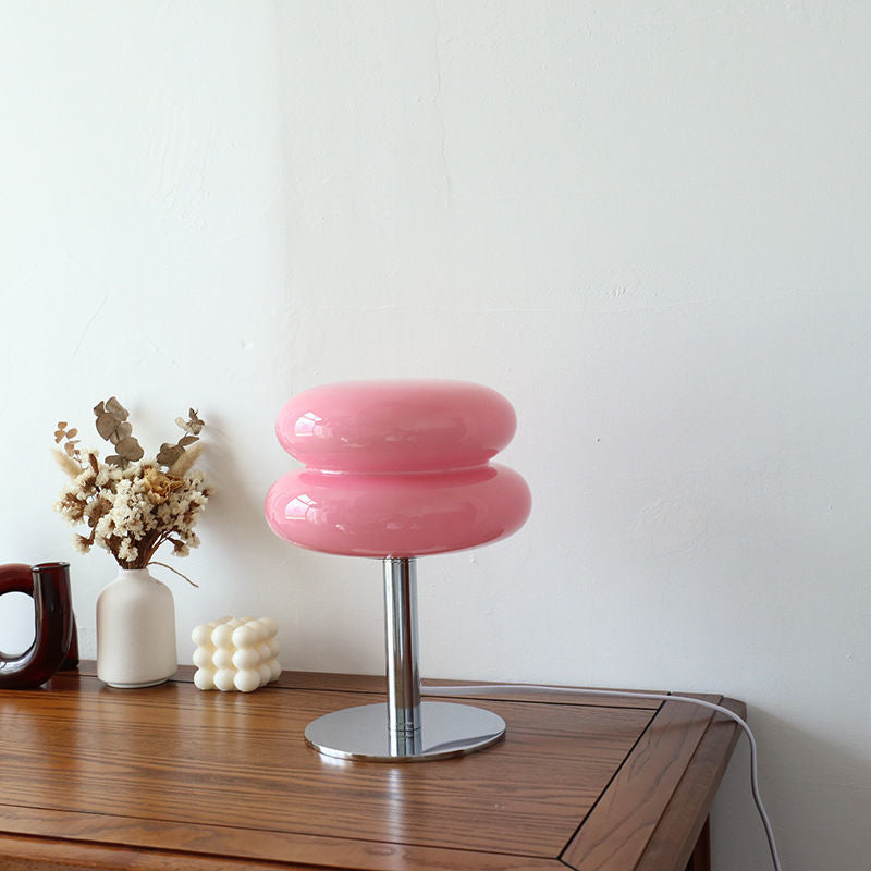 Skulpturale glänzende Glastischlampe in Ei- und Kuchenform