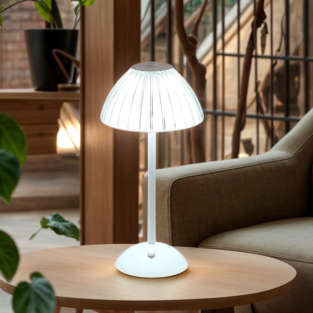 Wiederaufladbare Tischlampe mit geripptem Kristallschirm, Touch-Steuerung und Dimmer